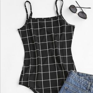 Plaid black and white bodysuit.